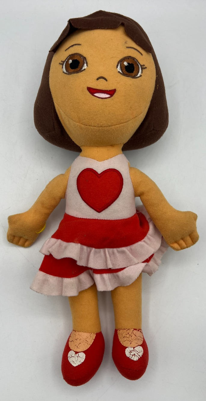 Dora The Explorer Plush Doll Red Heart Dress Brown Hair 14" Stuffed Toy